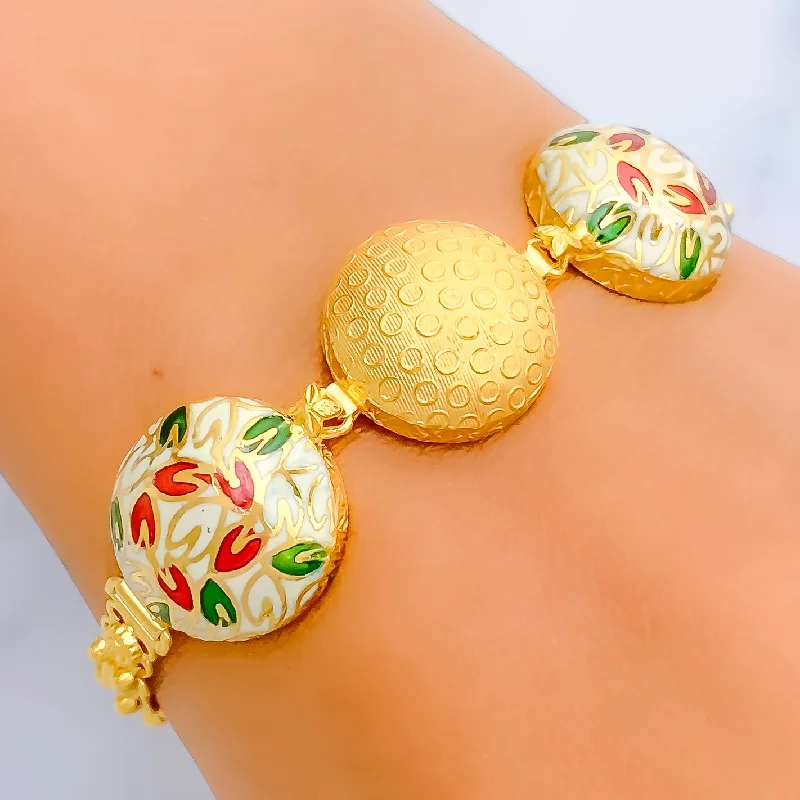 Women’s vintage bracelets-Unique White Meena 22k Gold Bracelet