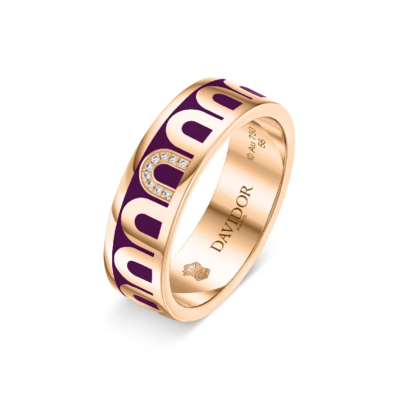 Women’s bold statement rings-L’Arc de DAVIDOR Ring MM, 18k Rose Gold with Aubergine Lacquered Ceramic and Porta Simple Diamonds