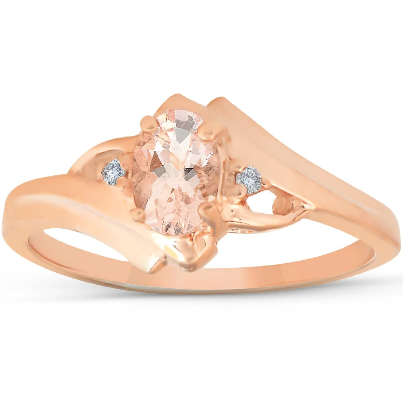 Women’s engagement rings with emerald-1/2ct Morganite & Diamond Ring 14K Rose Gold