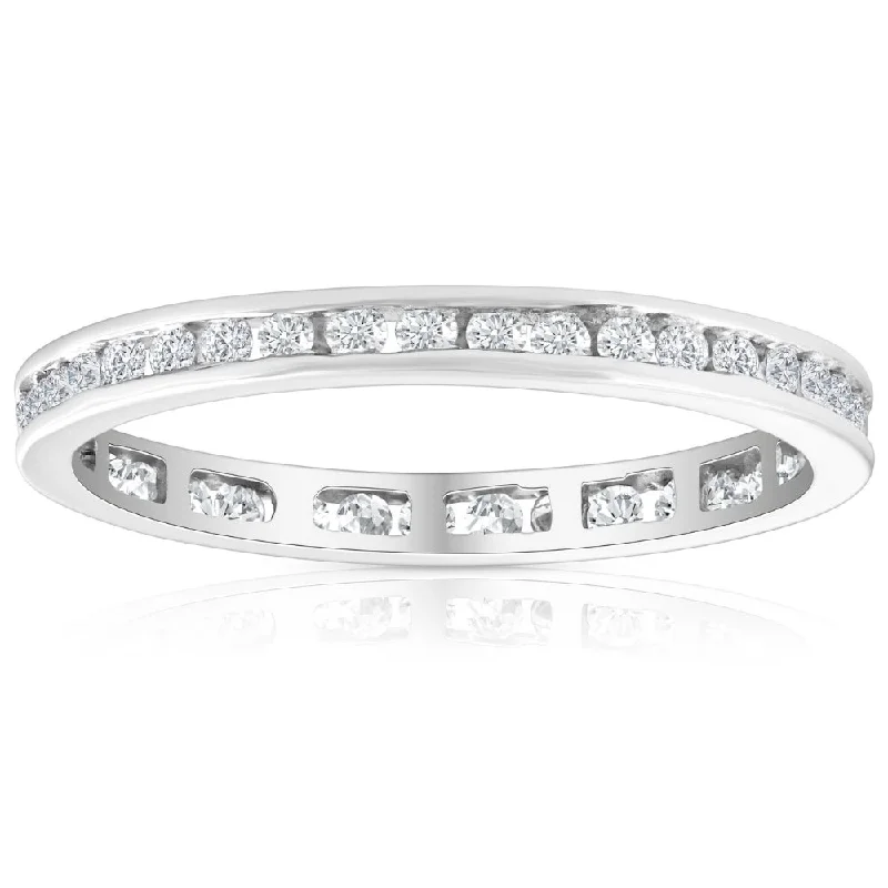 Women’s engagement rings with diamond accents-1/2 Ct Round Diamond Ladies Eternity Wedding Ring 10k White Gold