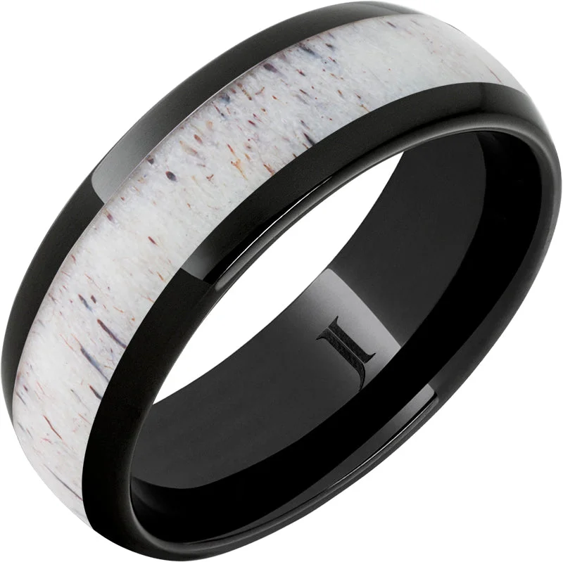 Women’s wedding and engagement rings-Black Diamond Ceramic Antler Inlay Ring