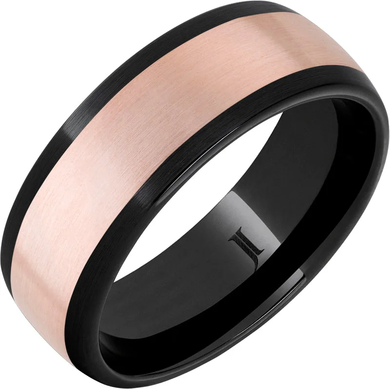 Women’s diamond eternity bands-Black Diamond Ceramic™ 14K Rose Gold Inlay Satin Finish Ring