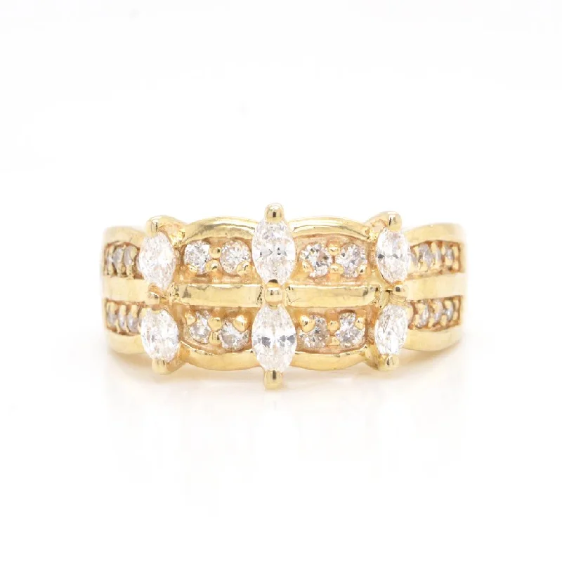 Women’s platinum engagement rings-14K Yellow Gold Round & Marquis Diamond Ring