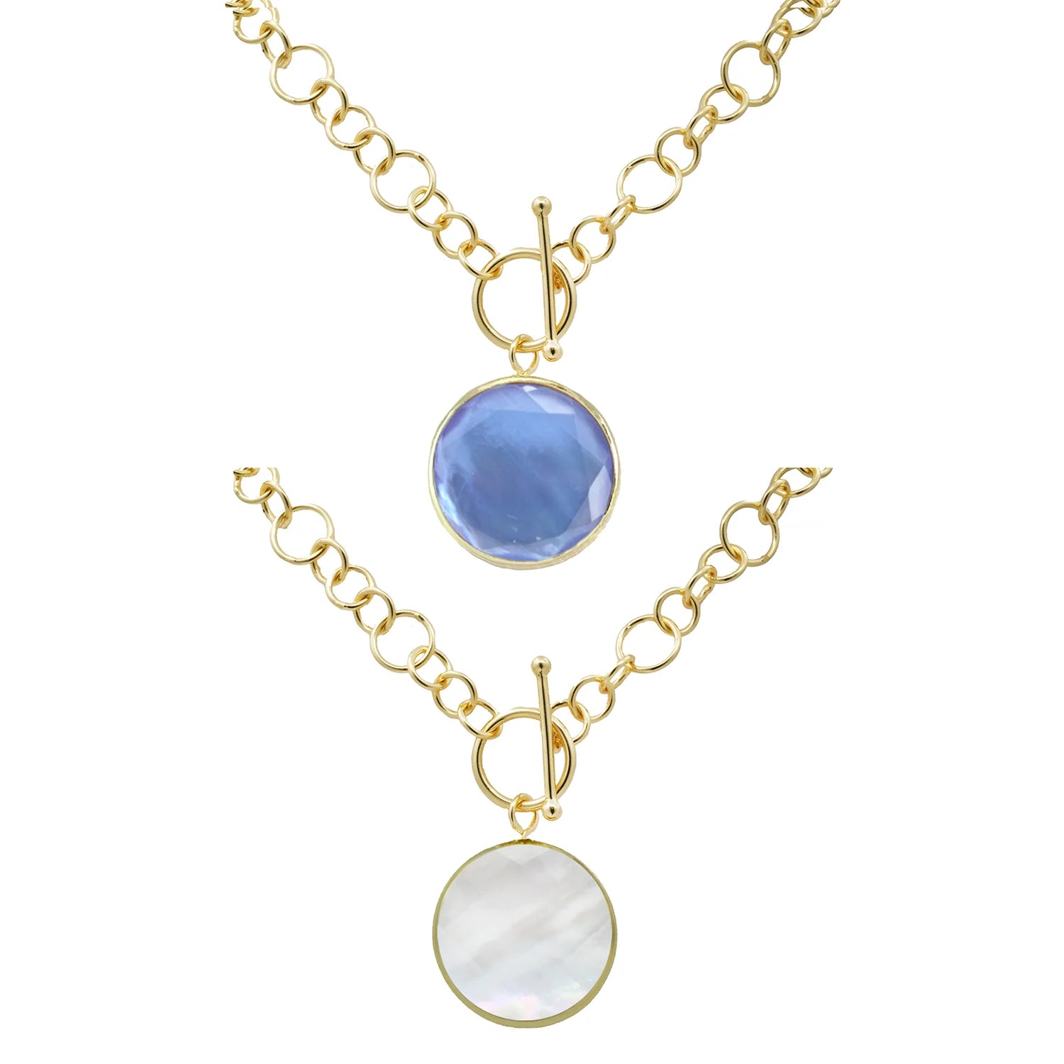 Women’s chain necklaces-Marcia Moran Double Stone Toggle Necklace- Tanzanite & Mother of Pearl