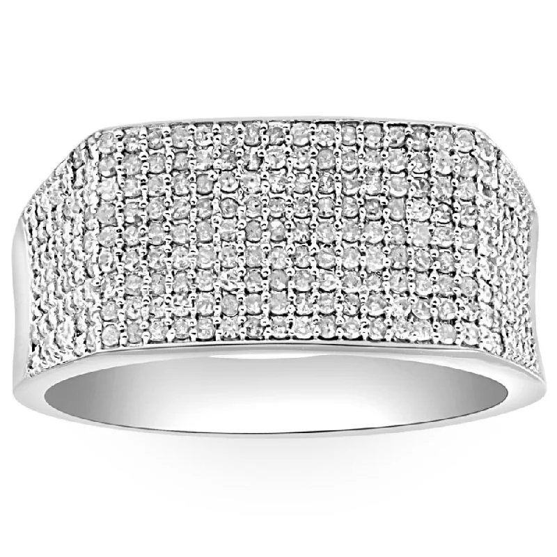 Women’s engagement rings with diamond band-1Ct Diamond Men's White Gold Pave Wedding Ring Anniversary Band