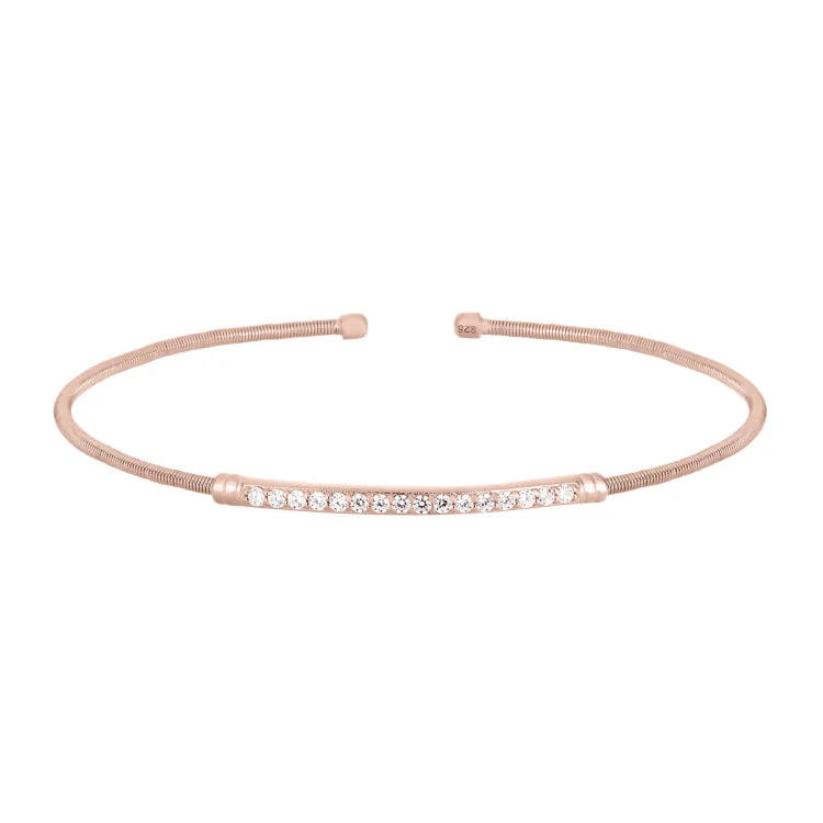 Women’s statement bangles-Rose Gold Finish Sterling Silver Cable Cuff Bracelet with Simulated Diamond Birth Gems - April