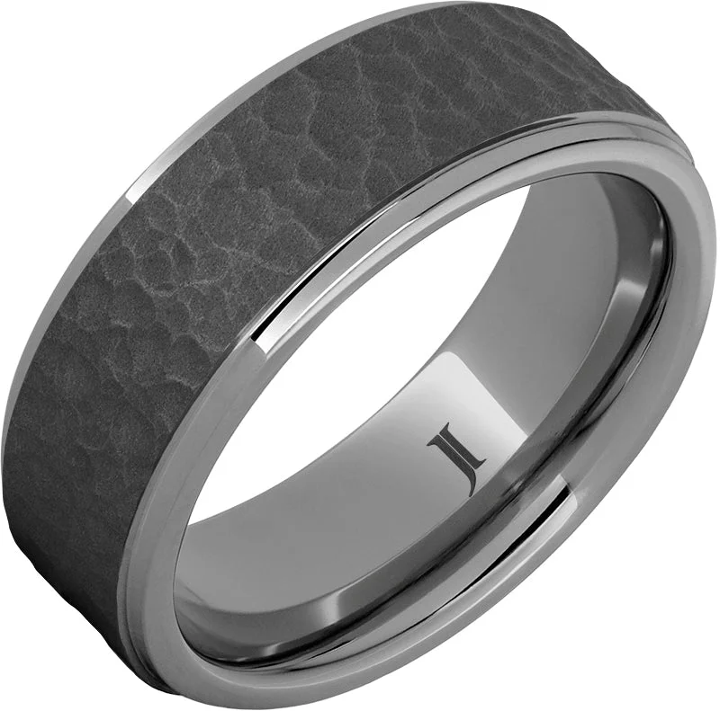 Women’s double-band rings-Rugged Tungsten™ Moon Crater Carved Sandblast Ring