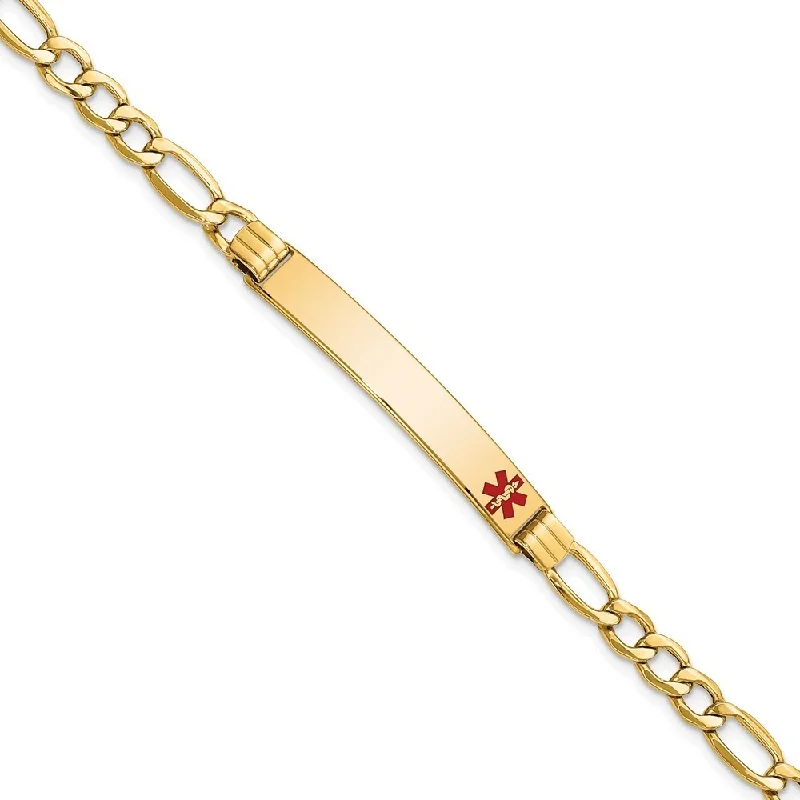 Women’s silver chain bracelets-14k Yellow Gold 6.5mm Semi-Solid Medical Polished Red Enamel Figaro ID Bracelet, 7"