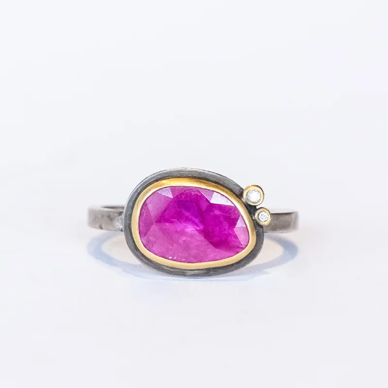 Women’s delicate engagement rings-Ananda Khalsa | Asymmetrical Ruby and Diamond Ring