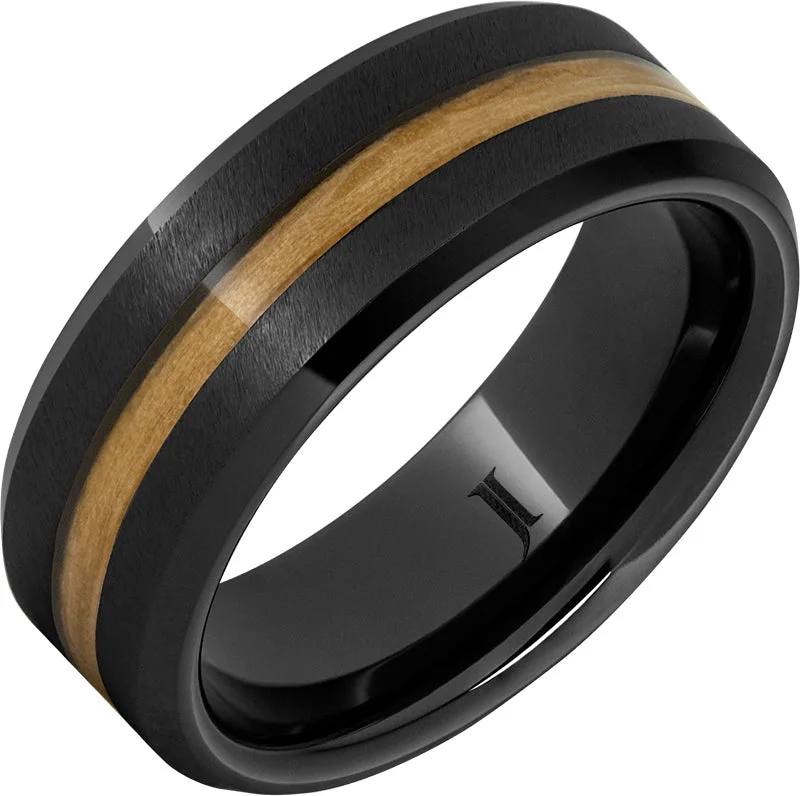 Women’s floral engagement rings-Barrel Aged™ Black Diamond Ceramic™ Ring with Chardonnay Wood Inlay and Grain Finish