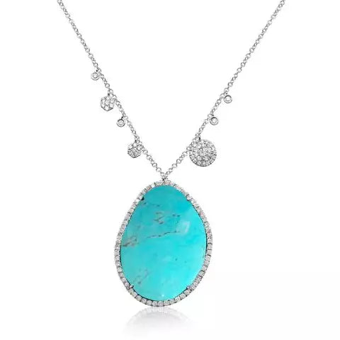 Women’s rose gold necklaces-Meira T Turquoise and Diamond White  Gold Statement Necklace