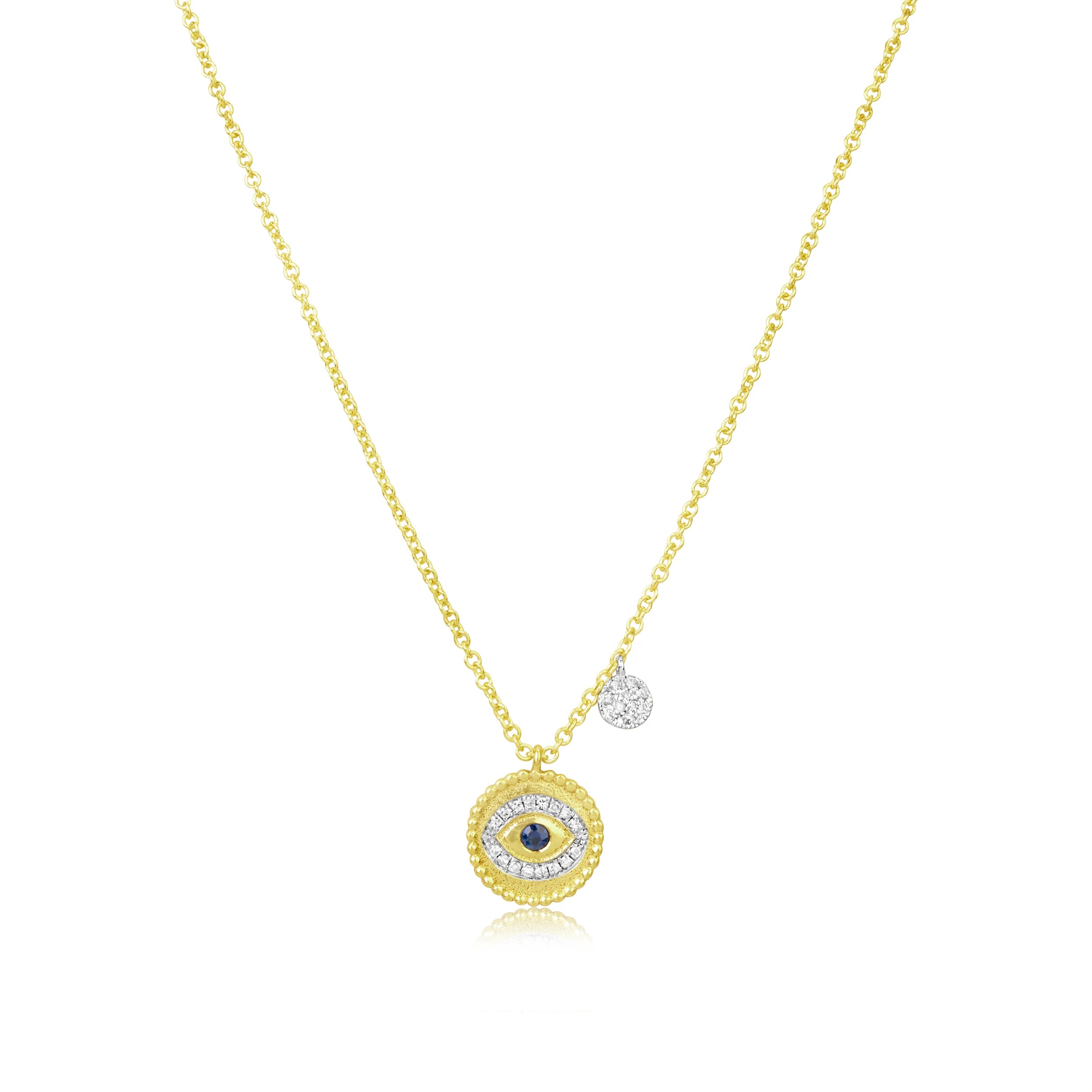 Women’s long necklaces-Meira T  Brushed Gold and Sapphire Evil Eye Necklace