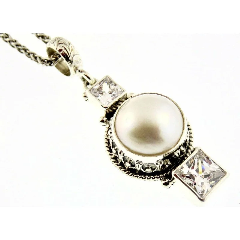 Women’s infinity charm necklaces-Reve Jewelry Large Mabe Pearl White Topaz Pendant -Sterling Silver