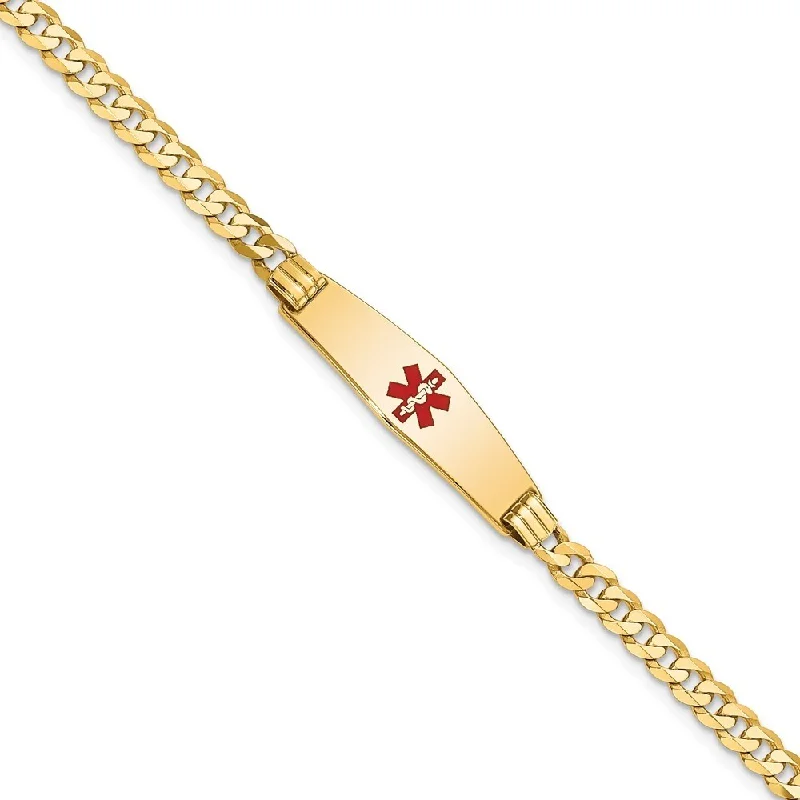 Women’s gemstone bangles-14k Yellow Gold 7.5mm Medical Soft Diamond Shape Red Enamel Curb Link ID Bracelet, 7"