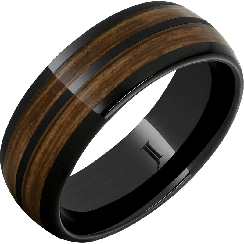 Women’s custom wedding rings-Double Barrel - Barrel Aged™ Black Diamond Ceramic™ Dome Ring with Bourbon Inlays