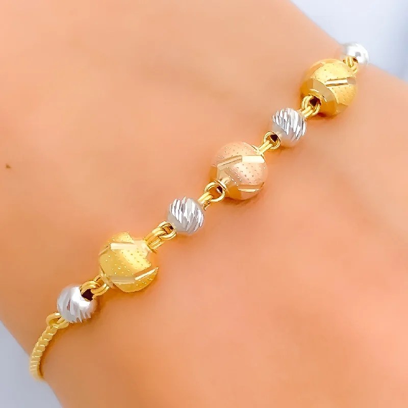 Women’s gold bangles-Smooth Finish Orb Chain 22k Gold Bracelet