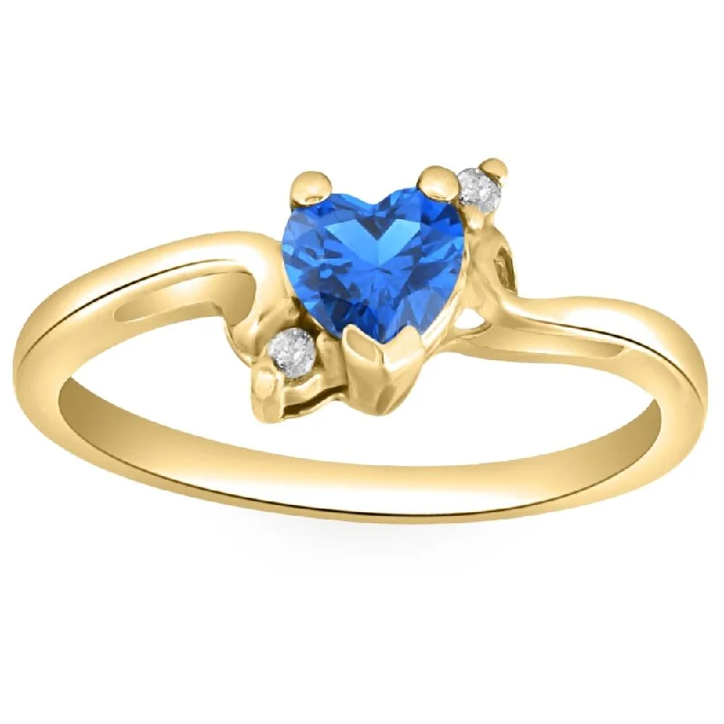 Women’s radiant cut engagement rings-1/3Ct Heart Shaped Blue Sapphire & Diamond Ring in White, Yellow, or Rose Gold