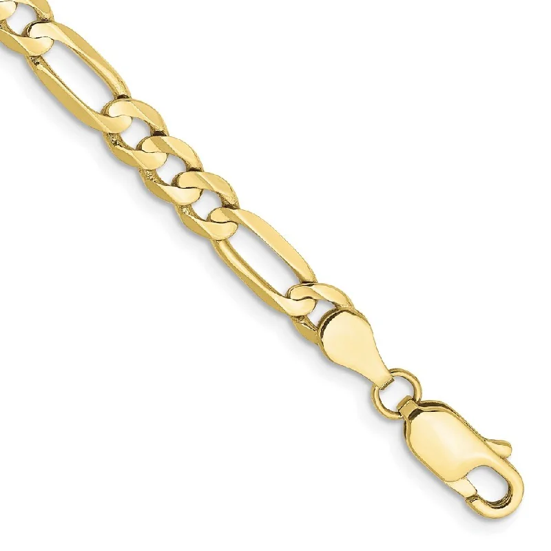 Women’s sparkling bracelets-10k Yellow Gold 4.5mm Light Concave Figaro Chain Bracelet, 7"