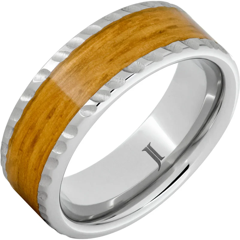 Women’s custom rings-Barrel Aged™ Serinium® Ring with Cognac Barrel Wood Inlay