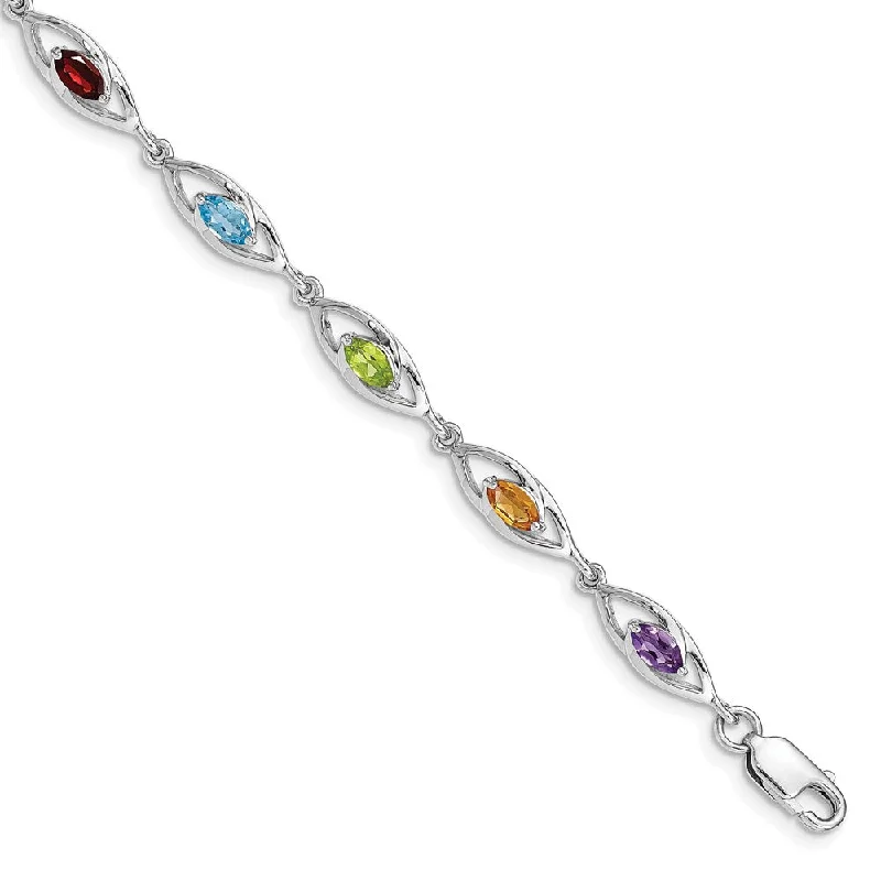 Women’s matching gold bangles-Sterling Silver Rhod-plat Amethyst Topaz Peridot Citrine Garnet Bracelet-WBC-QG5053-7.5