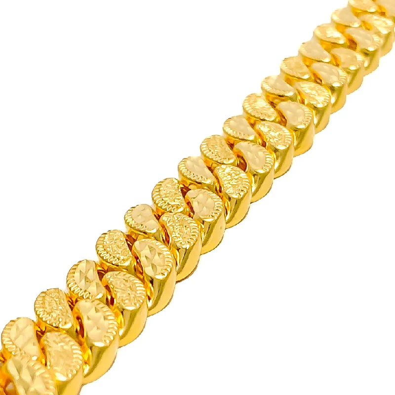 Women’s sterling silver bracelets-Alternating Hollow Textured 22K Gold Men's Bracelet