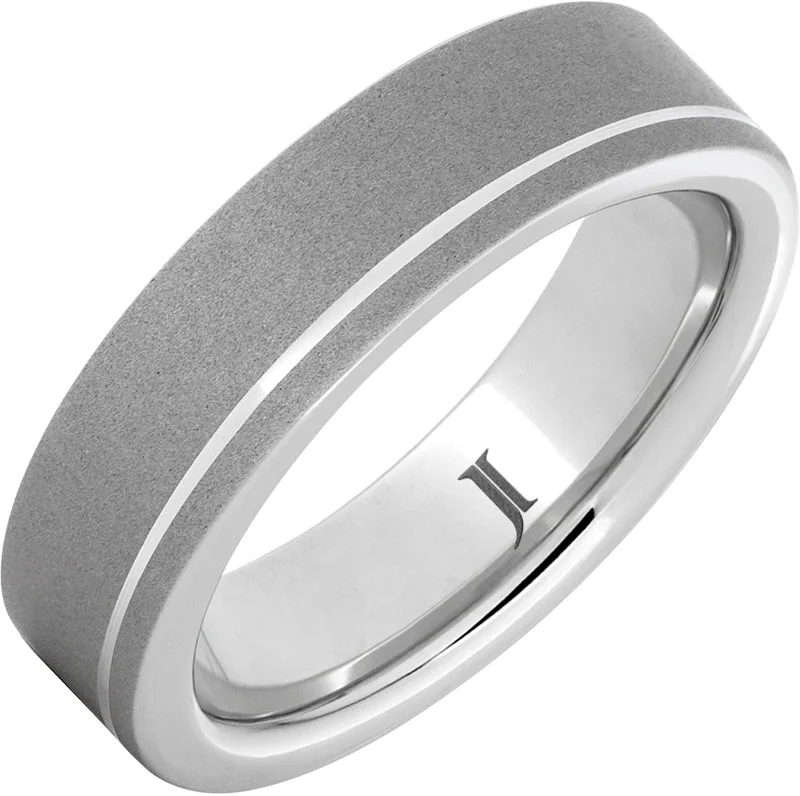 Women’s round diamond rings-Serinium® Sandblast Finished Ring with Off Center Groove