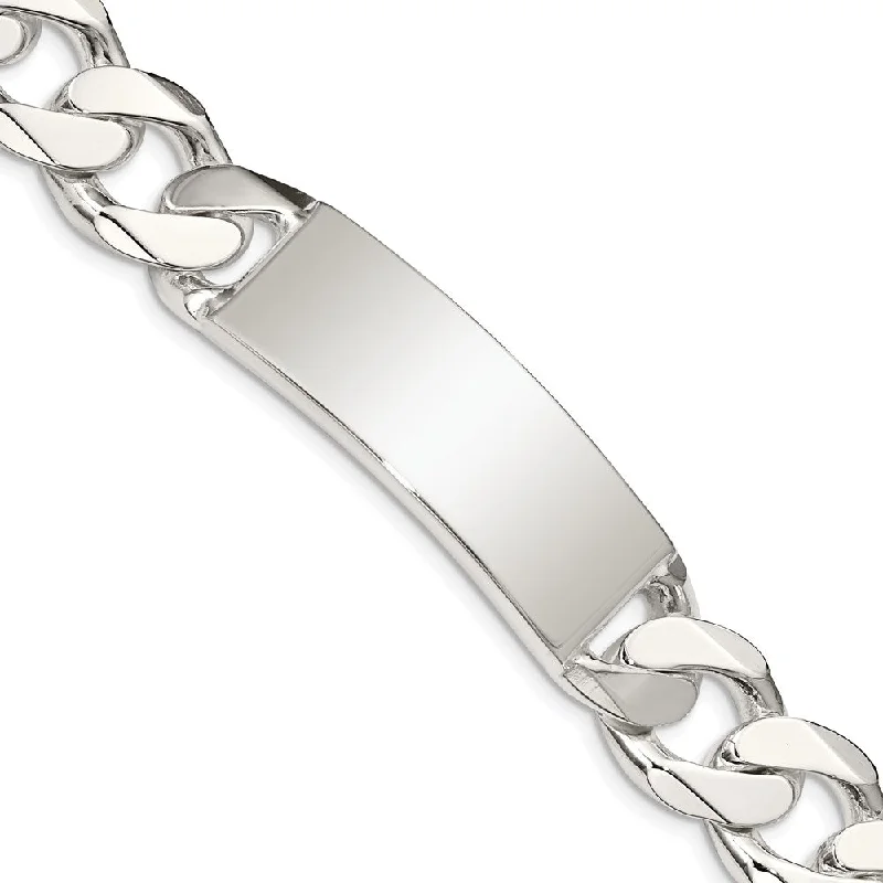 Women’s floral bracelets-Sterling Silver Curb Link ID Bracelet-WBC-QCD400-8.5