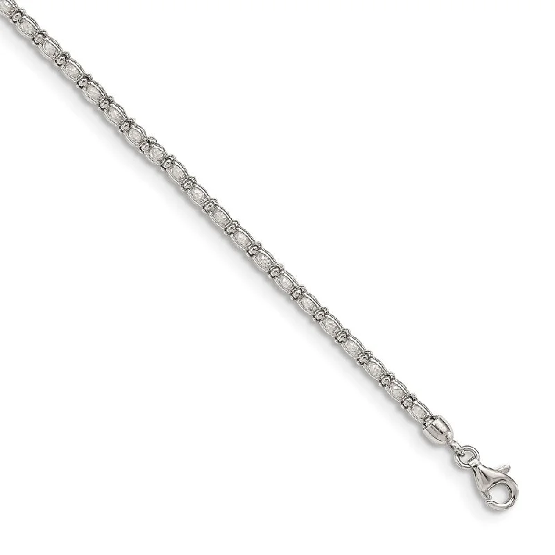 Women’s fashion bracelets-Sterling Silver Enclosed CZ Chain Bracelet-WBC-QG5018-7.25