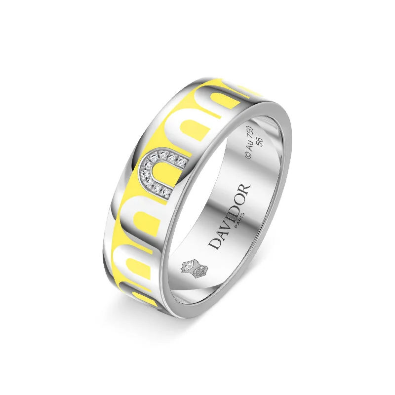 Women’s antique rings-L’Arc de DAVIDOR Ring MM, 18k White Gold with Limoncello Lacquered Ceramic and Porta Simple Diamonds