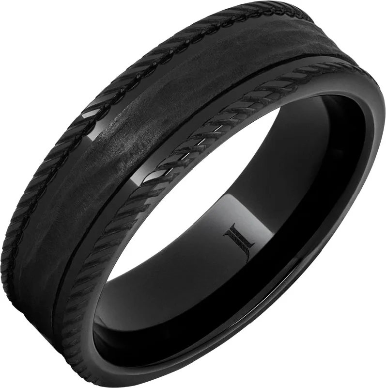 Women’s luxury designer rings-Rope Edge Ring in Black Diamond Ceramic™