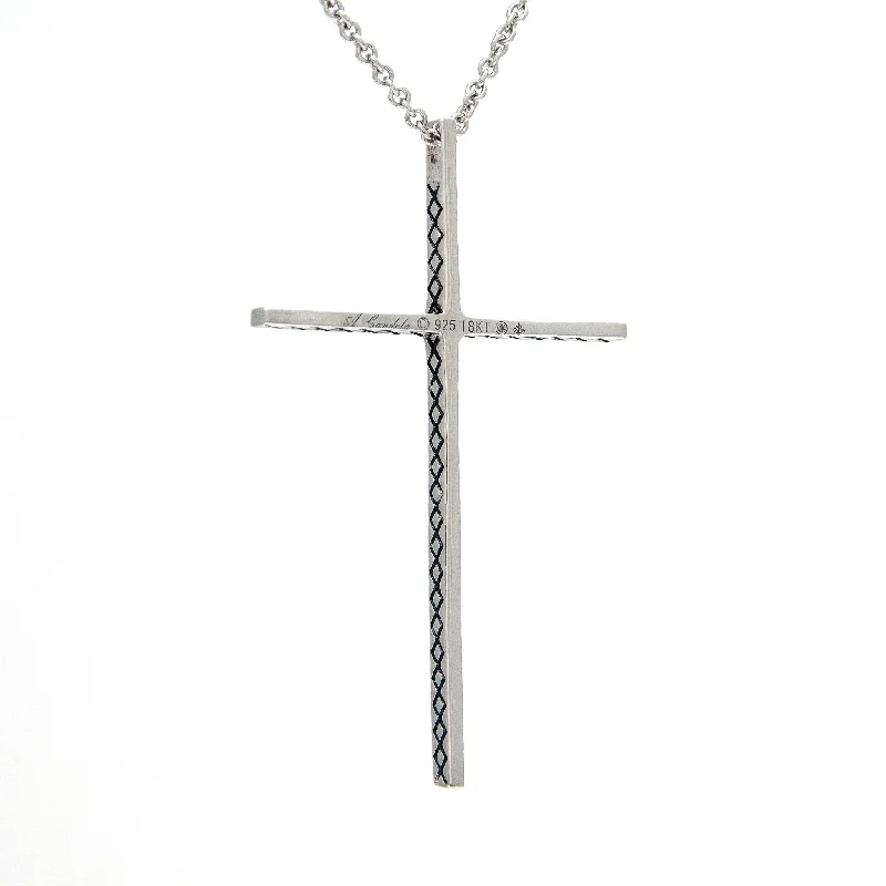 Women’s geometric necklaces-Andrea Candela Sterling Silver & Diamond Cross Pendant with Chain