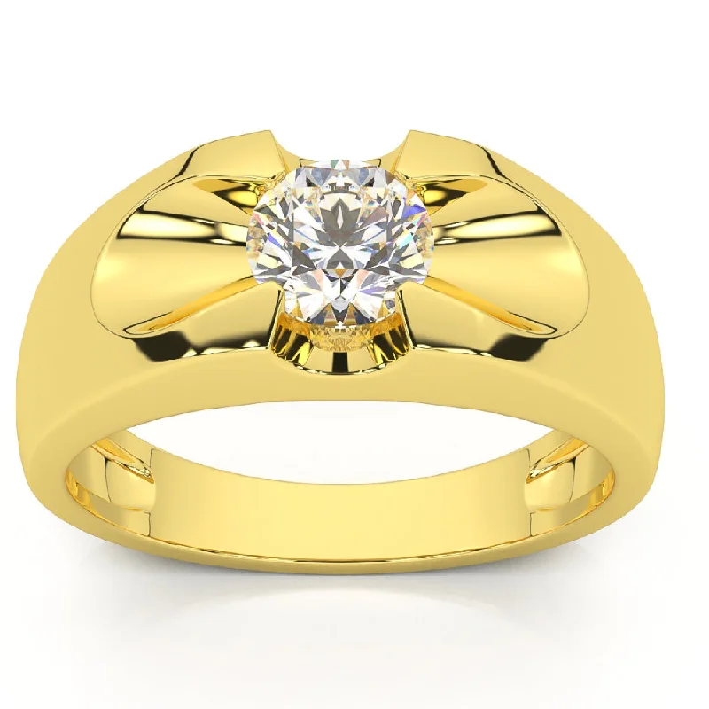 Women’s statement diamond engagement rings-1/2ct Solitaire Mens Diamond Wedding Ring 14k Yellow Gold