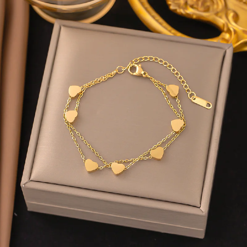 Jye39 Bracelet Gold Double Layers Loving Heart