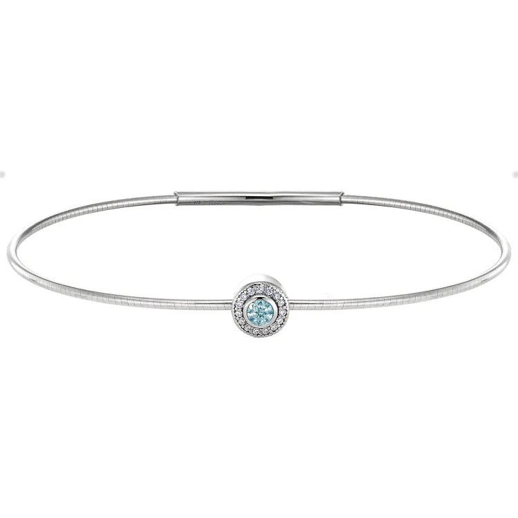 Women’s gold bangles set-Platinum Finish Sterling Silver Round Simulated Aquamarine Birth Gem Bracelet with Simulated Diamonds