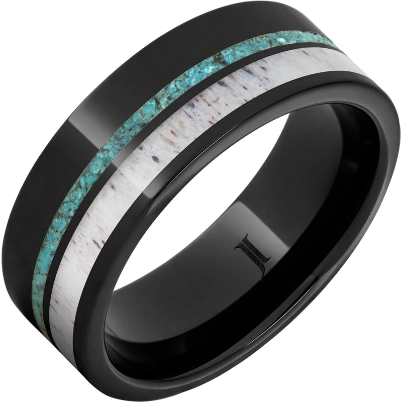 Women’s modern rings-Black Diamond Ceramic™ Ring with Turquoise and Antler Inlays