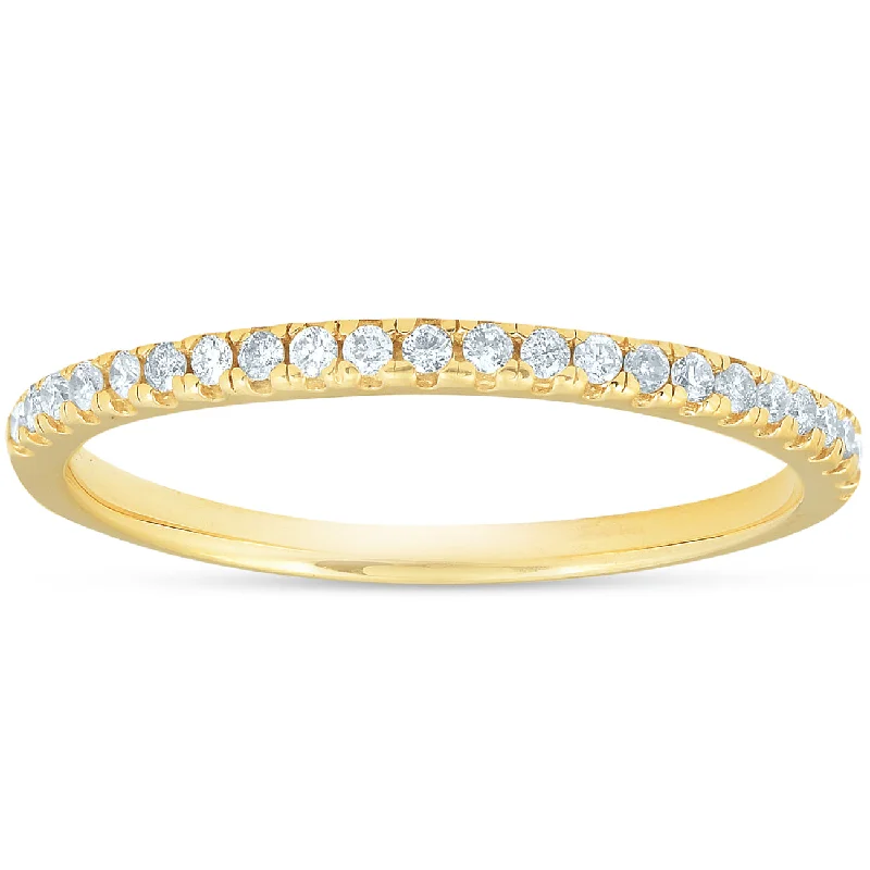 Women’s delicate engagement rings-Diamond Wedding Ring Womens Stackable Band 10k Yellow Gold