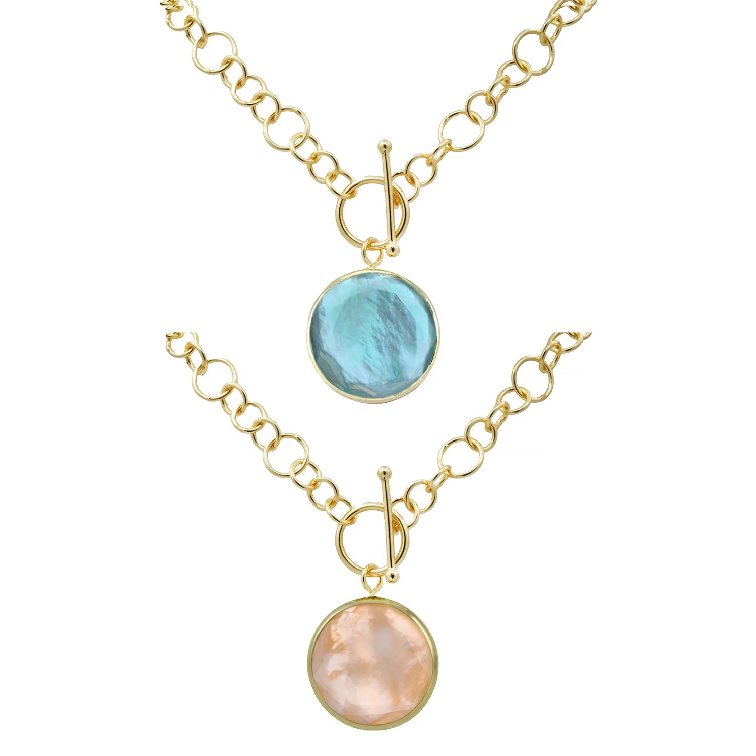 Women’s choker necklaces-Marcia Moran Double Stone Toggle Necklace- Morganite & Blue Topaz