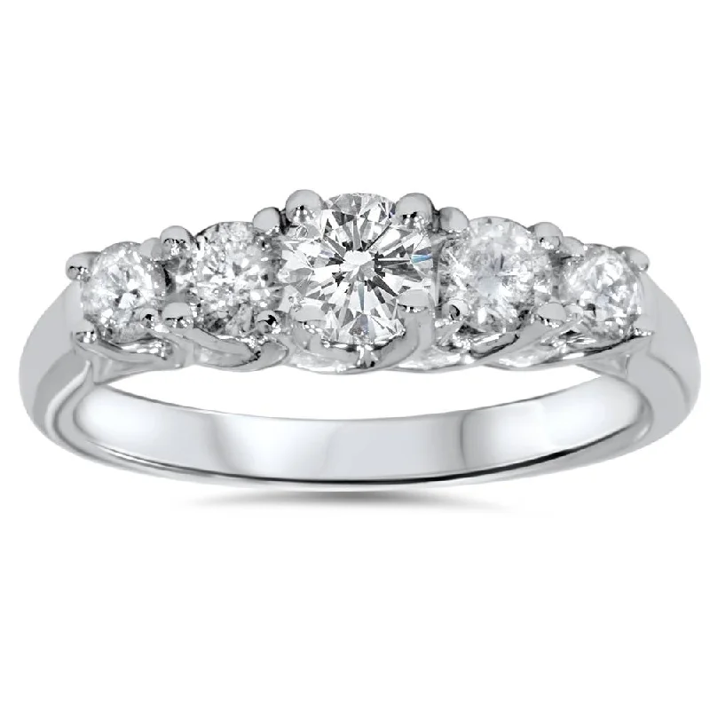 Women’s engagement rings with diamonds-1ct Graduated Five Stone Diamond Ring 14K White Gold