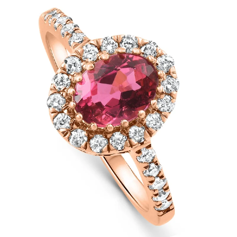 Women’s three-stone engagement rings-1 1/2Ct Oval Ruby Halo Diamond Ring 14k Gold Lab Grown