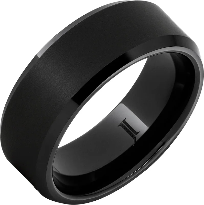 Women’s wedding bands-Black Diamond Ceramic™ Ring with Sandblast Finish