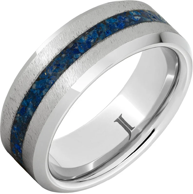 Women’s cushion-cut rings-Serinium® Ring with Lapis Lazuli Inlay and Grain Finish