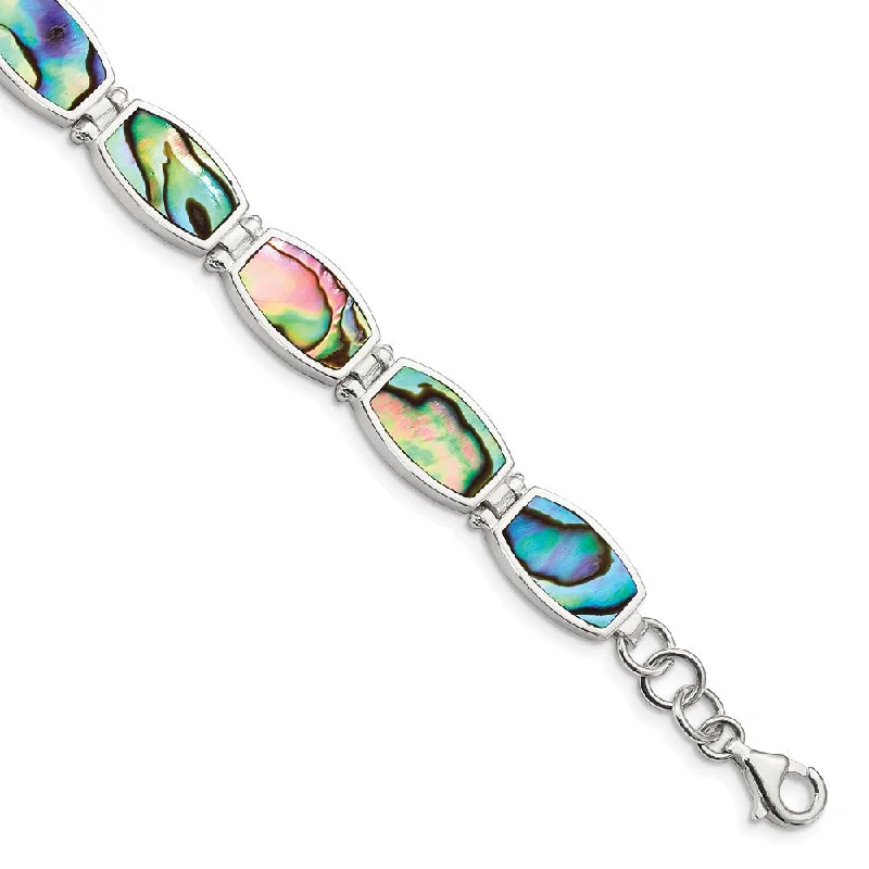 Women’s large bangle bracelets-Sterling Silver Abalone Bracelet-WBC-QH1032-7.25