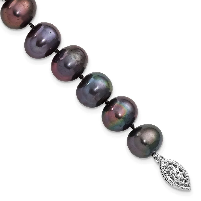 Women’s diamond bracelets-Sterling Silver Rhod-plated 9-10mm Black FWC Pearl Bracelet-WBC-QH5157-7.25