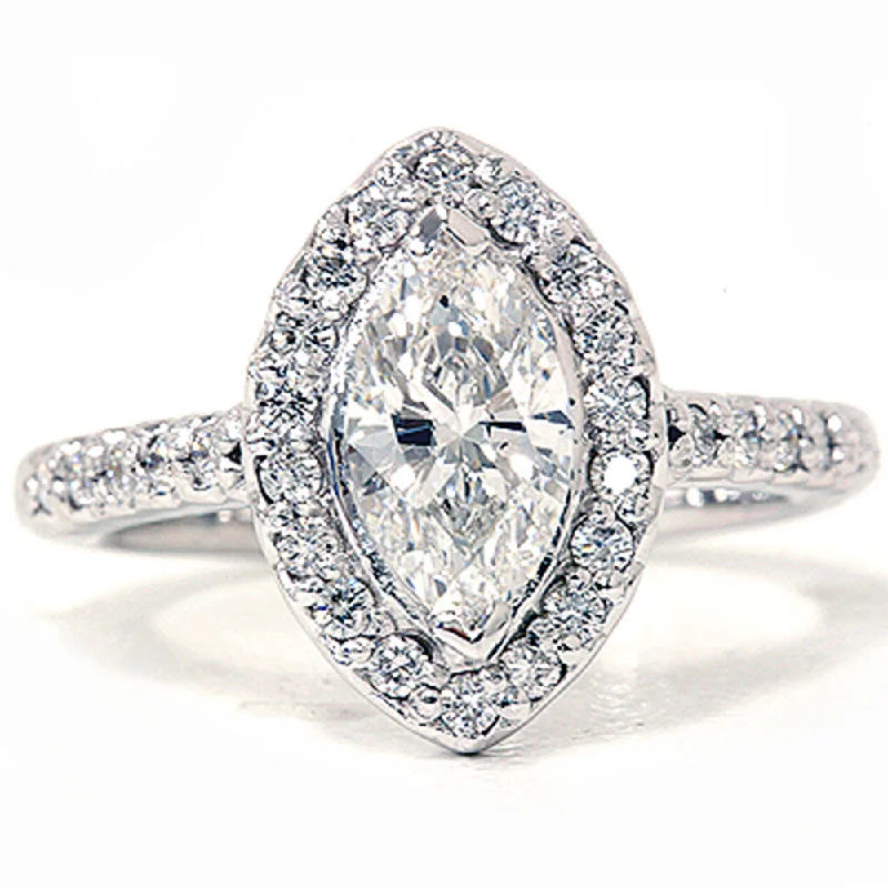 Women’s heart-shaped engagement rings-1 3/8ct Marquise Halo Diamond Ring 14K White Gold