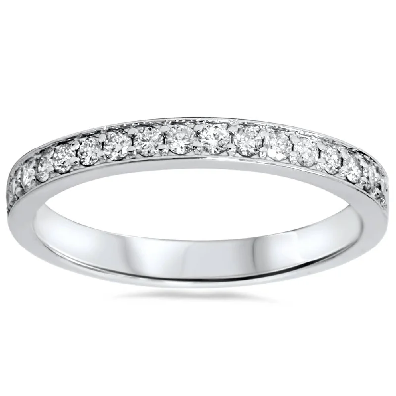 Women’s vintage diamond solitaire engagement rings-1/3ct Stackable Diamond Wedding Ring 14K White Gold