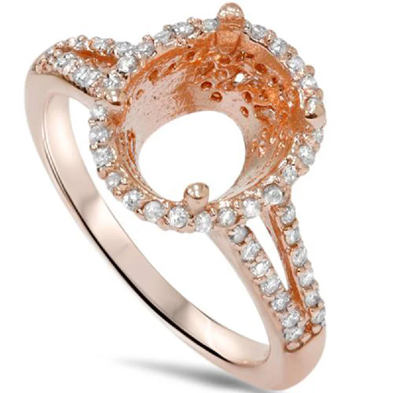 Women’s pear-shaped engagement rings-1/2ct Rose Gold Split Shank Halo Diamond Ring Setting For Oval 14K