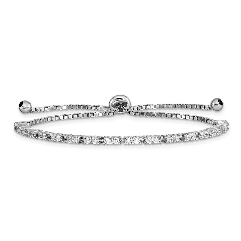 Women’s leather bracelets-Sterling Silver Rhod-plated April CZ Adjustable Bracelet-WBC-QG4757APR