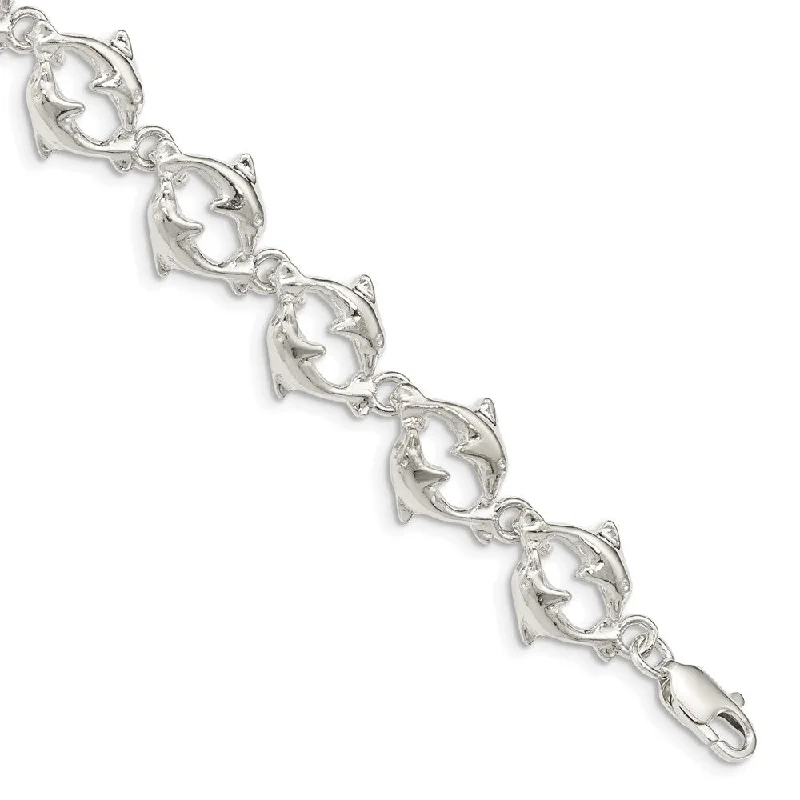 Women’s pearl bracelets-Sterling Silver Dolphins Bracelet-WBC-QG852-7