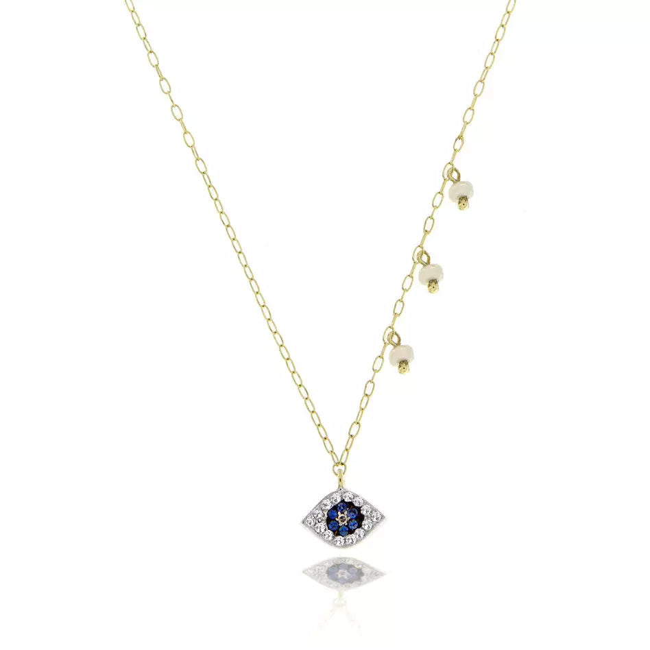 Women’s infinity charm necklaces-Meira T Dainty Sapphire Evil Eye and Diamond Off Center Pearl Necklace