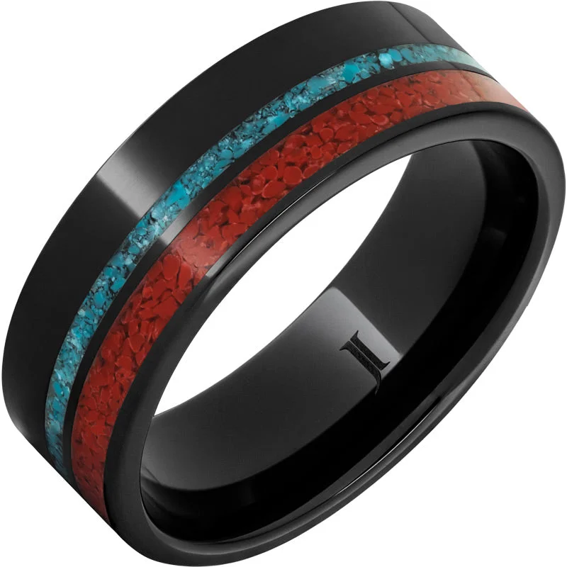 Women’s signet rings-Black Diamond Ceramic™ Ring with Coral and Turquoise Inlays